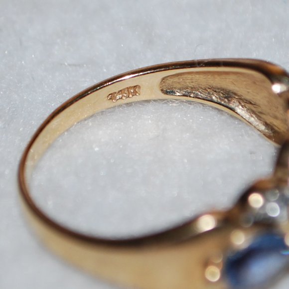 Gold and Blue Sapphire Women's Ring - Picture 9 of 12